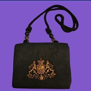 RAFAEL SANCHEZ Designer Navy Royal Coat of Arms Beaded Castlecore Crossbody Bag